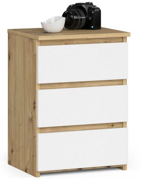 Home Collective Kommode 40 cm breit Holz Highboard Sideboard für Flur Schlafzimmer Wohnzimmer (Mehrzweckschrank Schrank schmal Kommode Schlafzimmer mit Schubladen), Kinderzimmer Organizer, 57 cm hoch mit 3 Schubladen Artisan Eiche-weiß