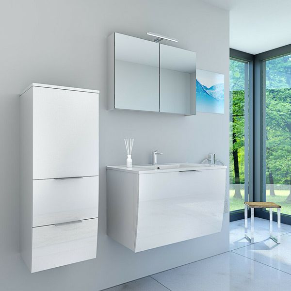 Badmöbel Set Gently 1 V2 L Weiß MDF Waschtisch 80cm ohne LED Beleuchtung