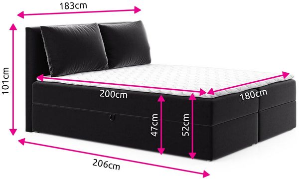Boxspringbett Egro mit 2 Bettkästen und Zwei große Kissen - Doppelbett mit Bonell-Matratze und Topper, Polsterbett (Grau (Paros 05), 180 x 200 cm) Bild 4