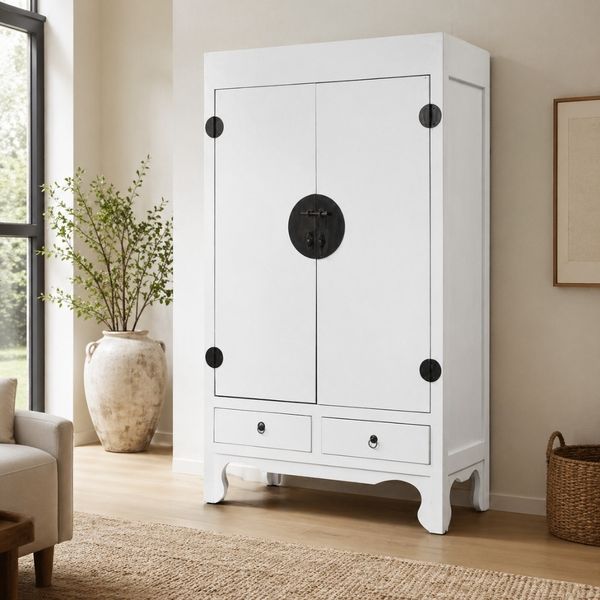 Hochzeitsschrank ASIA Antik-Weiß Shabby Chic ca. H175cm Mahagoni Kleiderschrank
