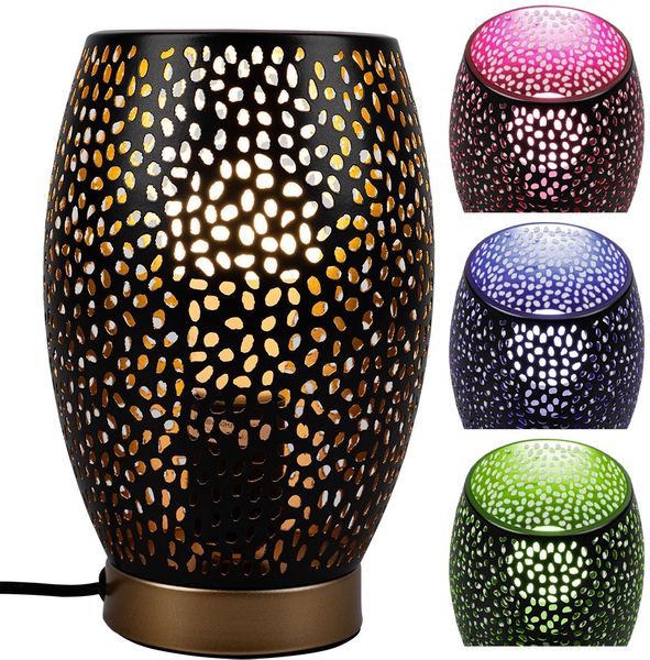 RGB LED Tischleuchte, schwarz gold, Schirm mit Dekorstanzungen