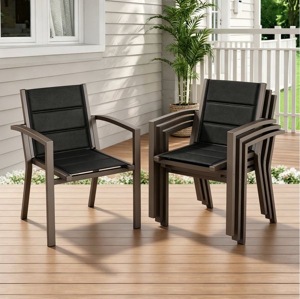 HOMALL Gartenstuhl Stapelbare Aluminiumstühle Outdoor Stühle 2/4/6er Set, Bis 160kg (Gewicht ca. 3,5 kg, erhältlich in drei Farben, geeignet für Camping, Pool, Grillszenarien (ohne Tisch), 4 St)