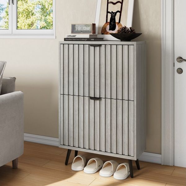 Yorbay Schuhschrank mit Klapptüren (60x24x94 cm) Schuhkipper, Kippsicherung, Für Flur & Eingangsbereich