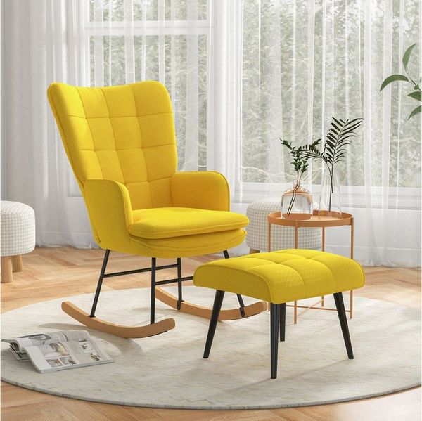 HOMCOM Schaukelsessel Schwingsessel, Wohnzimmerstuhl, mit Hocker
