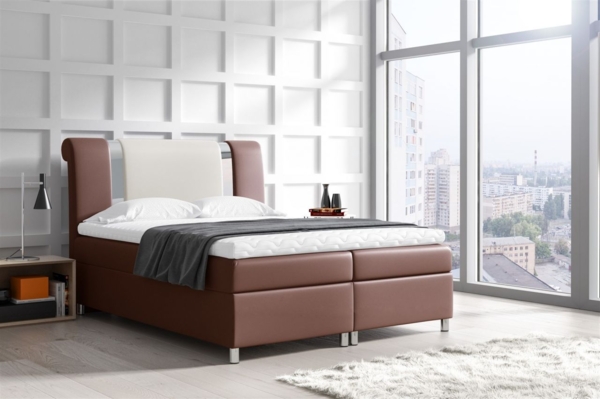 Boxspringbett NATHAN 140x200 cm Kunstleder Braun-Creme