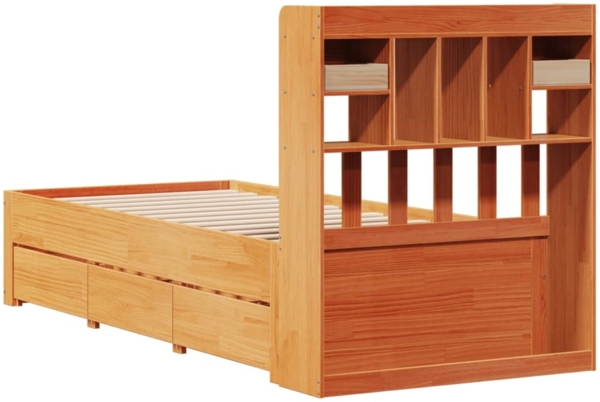 vidaXL Massivholzbett mit Regal ohne Matratze Wachsbraun 75x190 cm 3308986 Bild 10