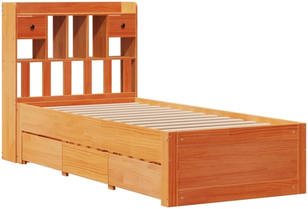 vidaXL Massivholzbett mit Regal ohne Matratze Wachsbraun 75x190 cm 3308986 Bild 2