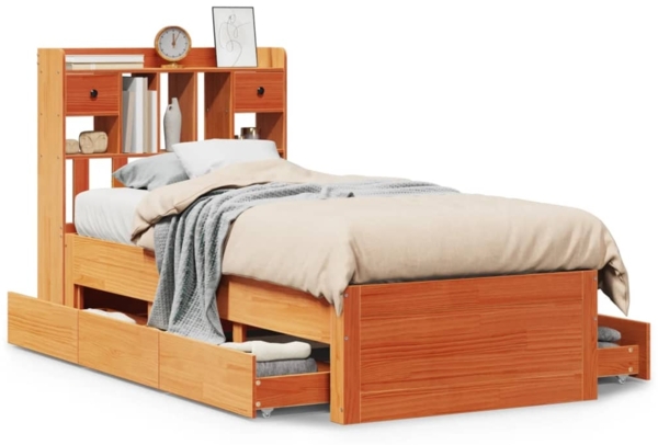 vidaXL Massivholzbett mit Regal ohne Matratze Wachsbraun 75x190 cm 3308986 Bild 1