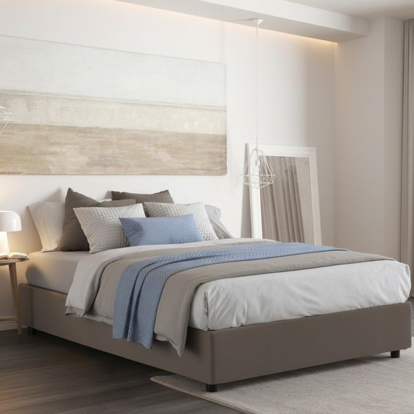 Talamo Italia - Doppelbett Carlotta, Bettkasten mit Kunstlederbezug, 100 % Made in Italy, Öffnung vorne, inklusive Matratze 160x200 cm, Taupe