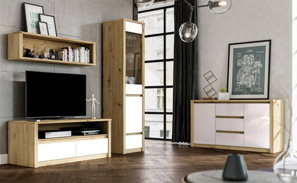 Wohnzimmer-Set ""Malta"" Anbauwand 4-teillig grifflos artisan eiche weiß