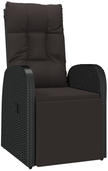 vidaXL Garten-Liegestuhl mit Auflage, Polyrattan, 106 x 69 x 57 cm, Schwarz