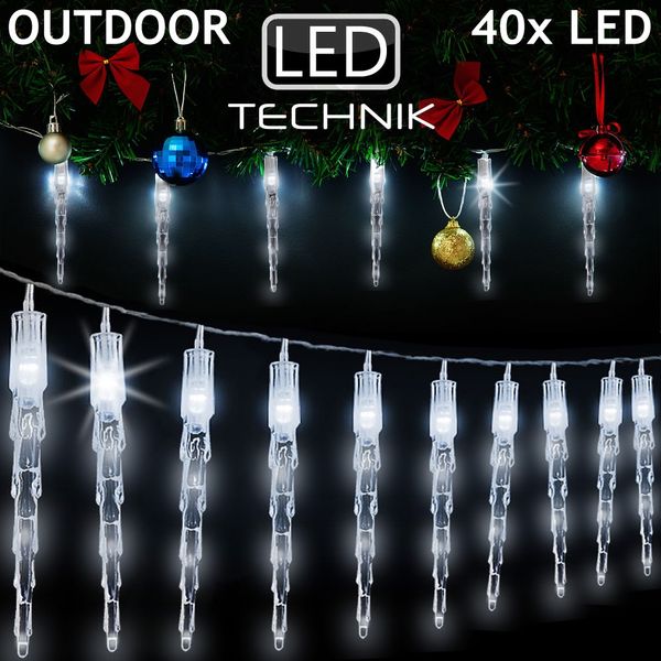 Monzana Lichterkette Eiszapfen 40 LED 6,2m weiß Weihnachten Innen Außen Eiszapfenlichterkette Weihnachtsdeko