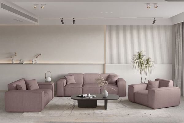 Sofaset Designersofa CELES PREMIUM 3-2-1 in Stoff Scala Lavendel