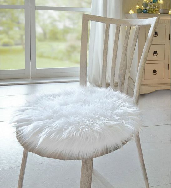 Home-trends24. de Dekokissen Sitzkissen Dekofell Stuhlkissen Weiß Kunstfell Fell Rund
