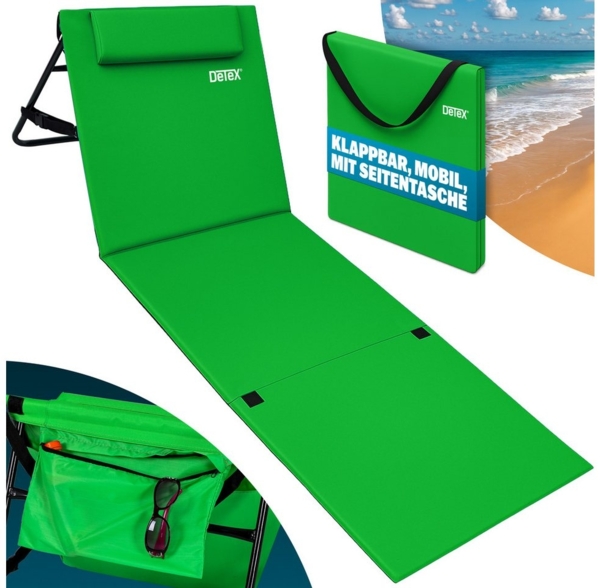 Detex Gartenliege, Rückenlehne Gepolstert Grün klappbar Tasche Kissen Tragegurt Garten
