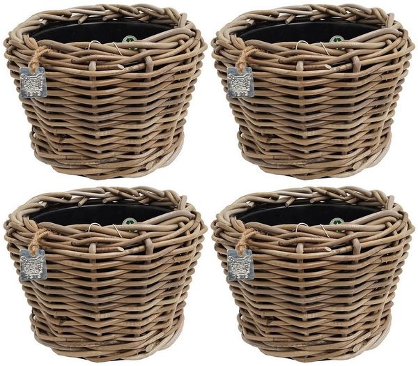 Van der Leeden Blumentopf Pflanzkorb Pflanzentreppe Rattan Korb Pflanzkübel (Set, 4 St, Packung), 4 Stk, Inkl. Inneneimer, Rattan, Handmade, ohne Wasserablauf