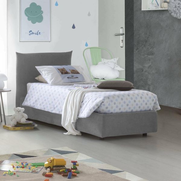 Talamo Italia - Clarissa Einzelbett, Bettkasten mit Stoffbezug, 100 % Made in Italy, Öffnung vorne, geeignet für Matratze 80x190 cm, Grau