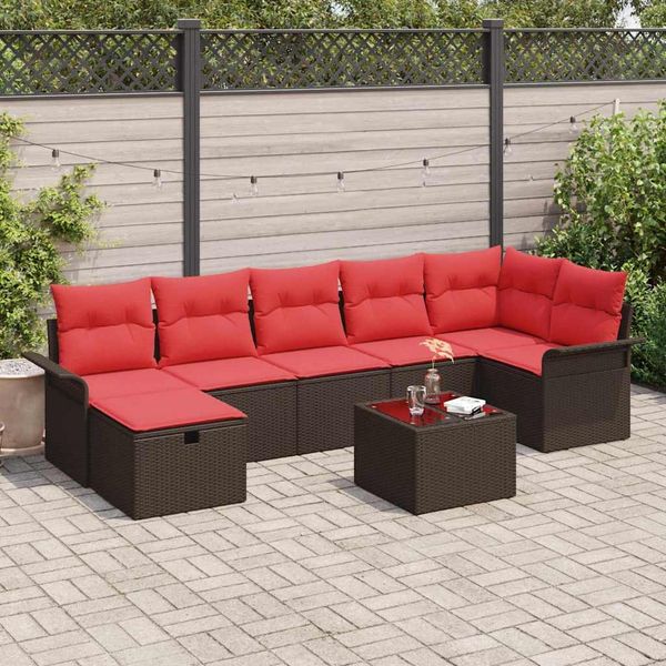 vidaXL Gartensofa-set mit Kissen mit Speicher 8 pcs Poly Rattan 3360245
