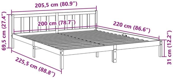 vidaXL Extra langes Massivholzbett ohne Matratze 200x220 Kiefernholz 852454 Bild 9