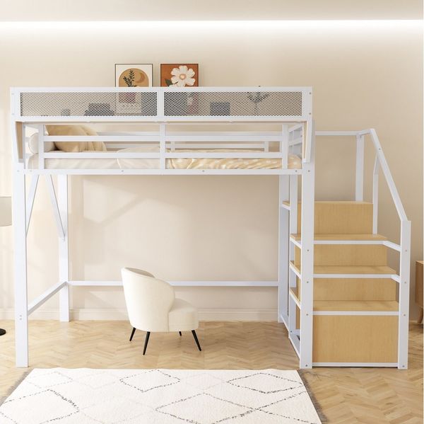 Odikalo Hochbett Jugendbett Metallbett 90x200 140x200 Sicherheitsleiter Staufach