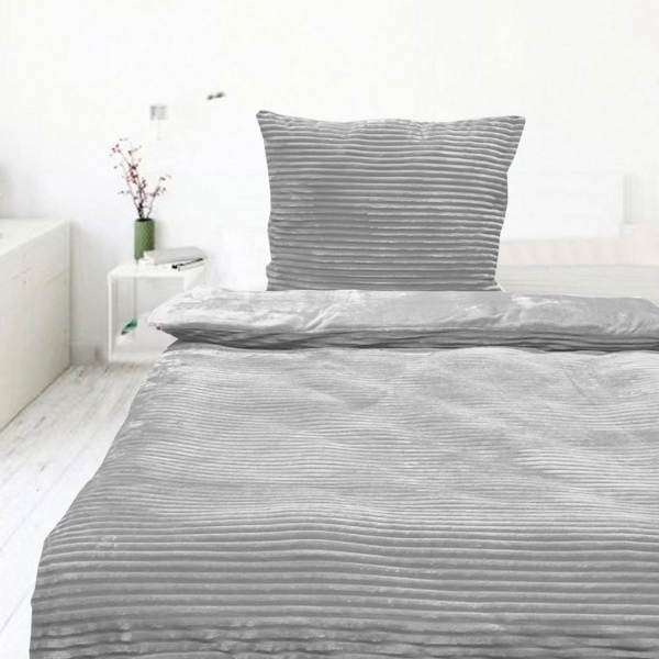 Casa Colori Bettwäsche Teddy Flausch Winterbettwäsche 135x200 cm, Fleece, 2 teilig, Silber