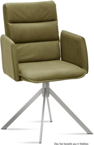 Armlehnstuhl (6er-Set) Dorree 52x92x60 Edelstahl/Olivgrün