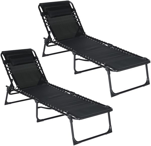 Brixy Sonnenliegen (2er Set) - Faltbar - Inklusive Kopfkissen - Sonnenliegen - Liegestühle - verstellbar - Garten - Wetterfest - Anthrazit