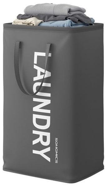 SONGMICS Wäschekorb faltbar, 80 L, Wäschesammler, mit Henkel, Wäschesack, wasserabweisend, grau