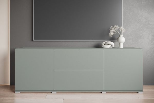 OTTO home Lowboard Kenia (1 St), 2 Türen, 2 Schubladen, Breite 180 cm, höhenverstellbare Einlegeböden