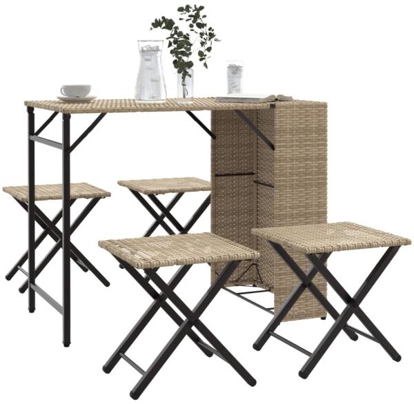 vidaXL 5-tlg. Garten-Essgruppe Klappbar Beige Poly Rattan 365947