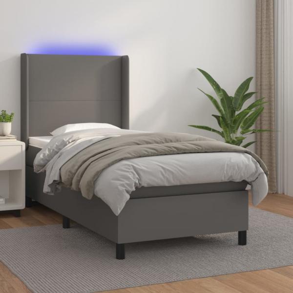 vidaXL Boxspringbett mit Matratze & LED Grau 90x190 cm Kunstleder 3139239