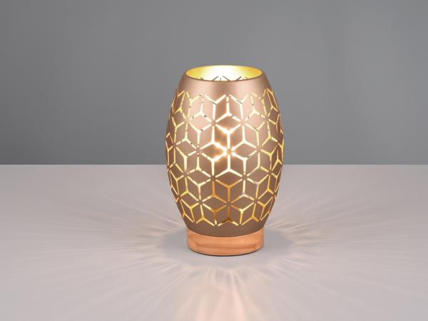 Kleine LED Tischleuchte in Coffee mit ausgefallenem Stanzmuster, H: 21cm