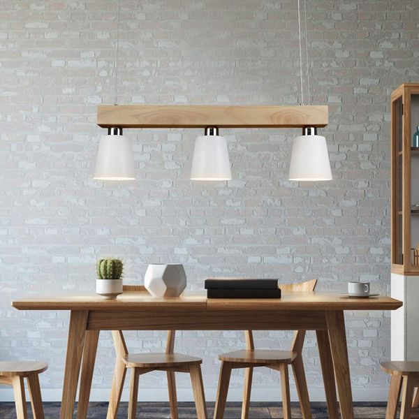 ZMH Pendelleuchte Holz 3-flammig warmweiß Vintage höhenverstellbar weiß E27 max. 25W