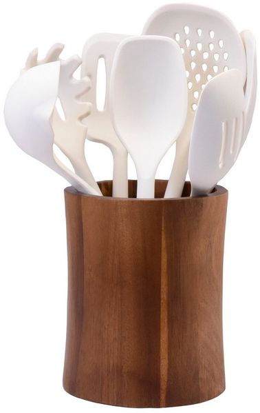 Zoha Küchenwender - Küchenutensilien Set Akazienholz Silikon 8-teilig mit Halter, Silikonköpfe