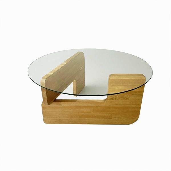Modern Coffee Table, 75 x 35 x 75 cm | 100% Tempered Glass & Pine Solid Wood Frame | Elegant Oak & Transparent Design for Stylish Living Spaces