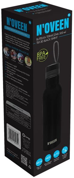 NOVEEN Glänzende Edelstahl Thermoflasche | 500 ml, Schwarz
