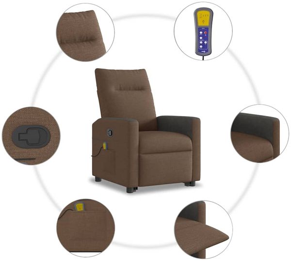 vidaXL Massagesessel mit Aufstehhilfe Braun Stoff 3324062 Bild 11