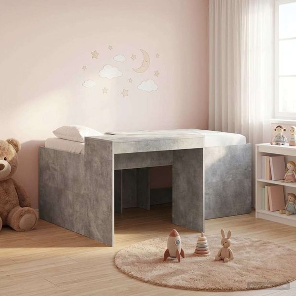 vidaXL Hochbett mit Schreibtisch für Kinder Betongrau Holzwerkstoff 3422670