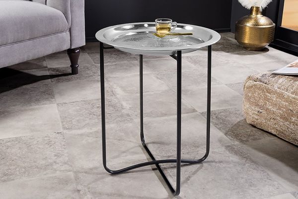 riess-ambiente Beistelltisch CASABLANCA 50cm silber / schwarz · Wohnzimmertisch aus Metall (Einzelartikel, 1-St), Teetisch · rund · handmade · abnehmbares Tablett · orientalisch