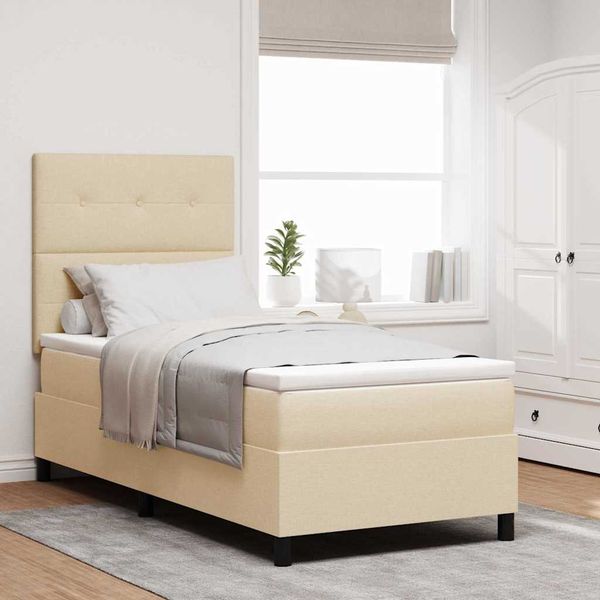 vidaXL Boxspringbett mit Matratze mit Kopfteil Creme 90 x 190 cm Stoff 3339355