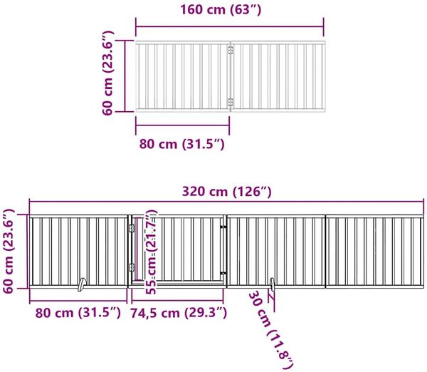 vidaXL 8-tlg. Hundetor mit Tür Faltbar Braun 640 cm Pappelholz 3155578 Bild 11