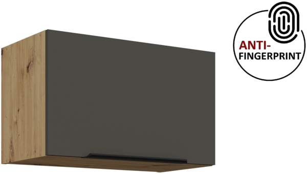 Küchen Hängeschrank 60 cm ARIA Graphite ultra matt + Eiche Artisan matt, hochwertige Fronten mit Anti Fingerprint Beschichtung Küchenzeile Küchenblock