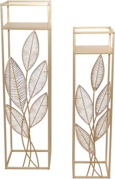 2tlg. Blumenständer-Set aus Metall, mit Blattmotiven, gold
