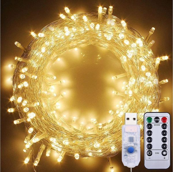 Qualra Lichterkette 50/100LEDs Außen Innen Lichterkette USB 8 Modi Weihnachtsbeleuchtung, 5/10M Wasserdicht Dimmer Timer Fernbedienung Weihnachtsdeko für Party
