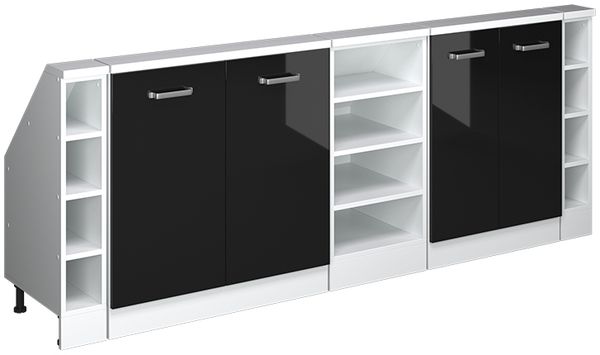 Küchenschrank für Dachschrägen R-Line Schwarz Hochglanz 210 cm 5er Set Vicco