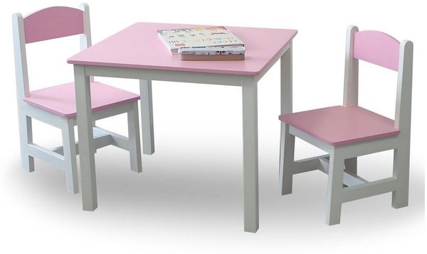 habeig Kindersitzgruppe Kindertisch & 2 Stühle Kindermöbelset Maltisch Hocker 60x50x50cm