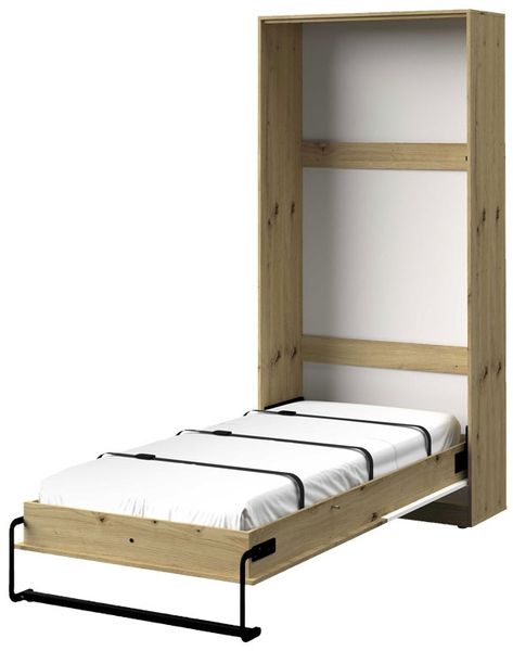 Schrankbett Nero Einzelbett 90x200 cm vertikal artisan eiche weiß Hochglanz