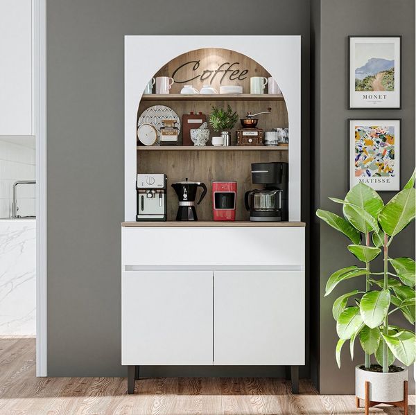 Roomart Küchenregal VENEDIK Küchenschrank 90 cm, Buffet, Schublade in 4 Farben, mit Beleuchtung, offene Nische, Schublade, Einlegeböden in 4 Farben