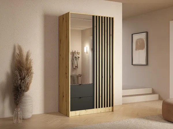 Vente-unique - NEROVAL Wardrobe and walk-in wardrobe Holz, Platte GrauBeige - B 54,5 cm x H 200,5 cm x L 101,7 cm