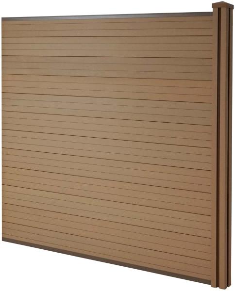 WPC-Sichtschutz Sarthe, Windschutz Zaun, WPC-Pfosten ~ Erweiterungselement, 1,88m teak